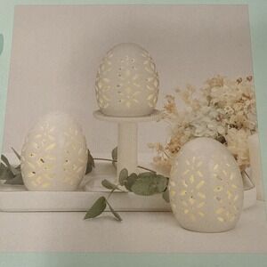 Kirkton House Farmhouse Decor LED Light Up Ceramic Easter Eggs SET OF 3